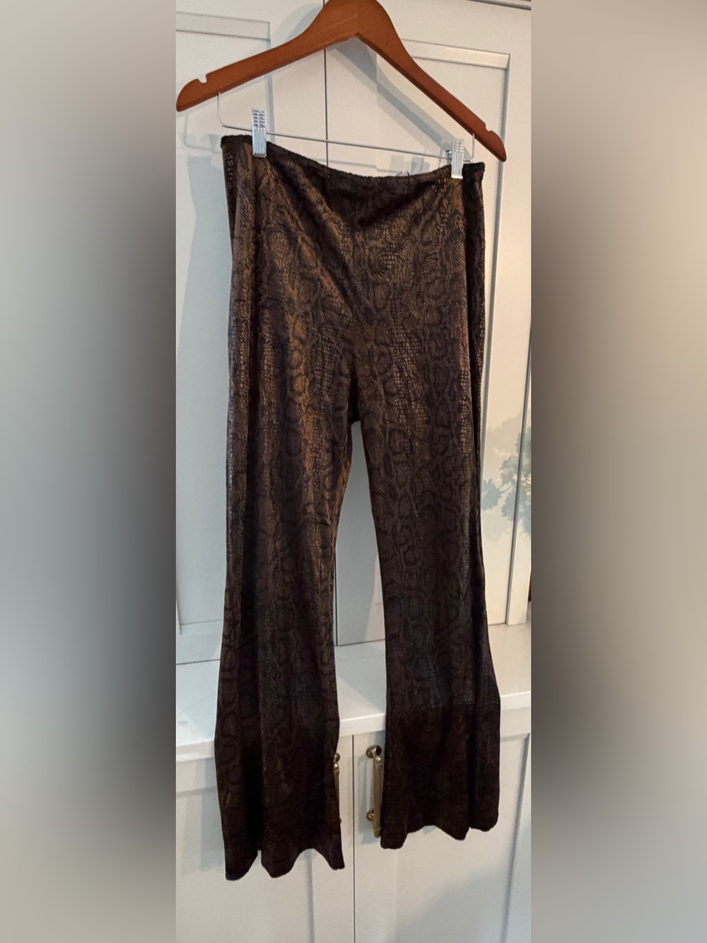 Vintage 90s Y2K Women’s Brown Reptile Pants Size Large 8 10 Snake Animal Print